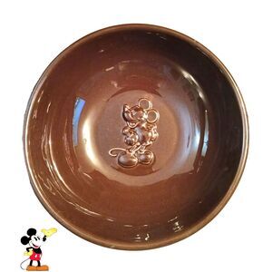 VINTAGE Brn Ceramic Embossed MICKEY MOUSE Bowl - Large (Light Reflection no dmg)